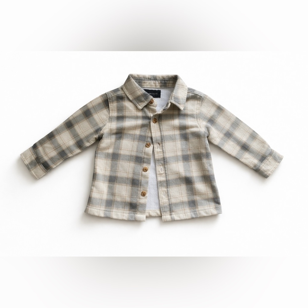 12 Months - Toddler Neutral Plaid Button-Up Flannel Shirt